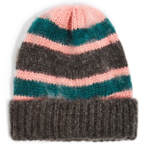 Topshop Stripe Neutral Hued Knit Beanie O/S - Picture 1 of 9